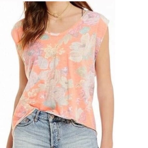 Free People Guardenia Orange Combo V-Neck High-low P2830 - Picture 2 of 6